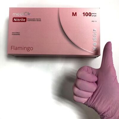 Перчатки Mediok (FLAMINGO), р. М, нитриловые, розовые, 50 пар